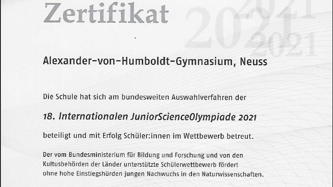 Erfolgreiche Teilnahme an der JunioScienceOlympiade